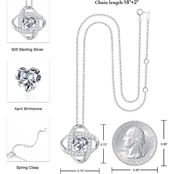 Women's Gemstone Sterling Natural Silver Love Knot Birthstone Necklace - Picture 3 of 7